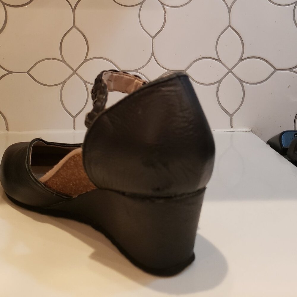 Aetrex Black Leather Braided Strap Mary Jane Wedge Comfort Shoes - Picture 15 of 15